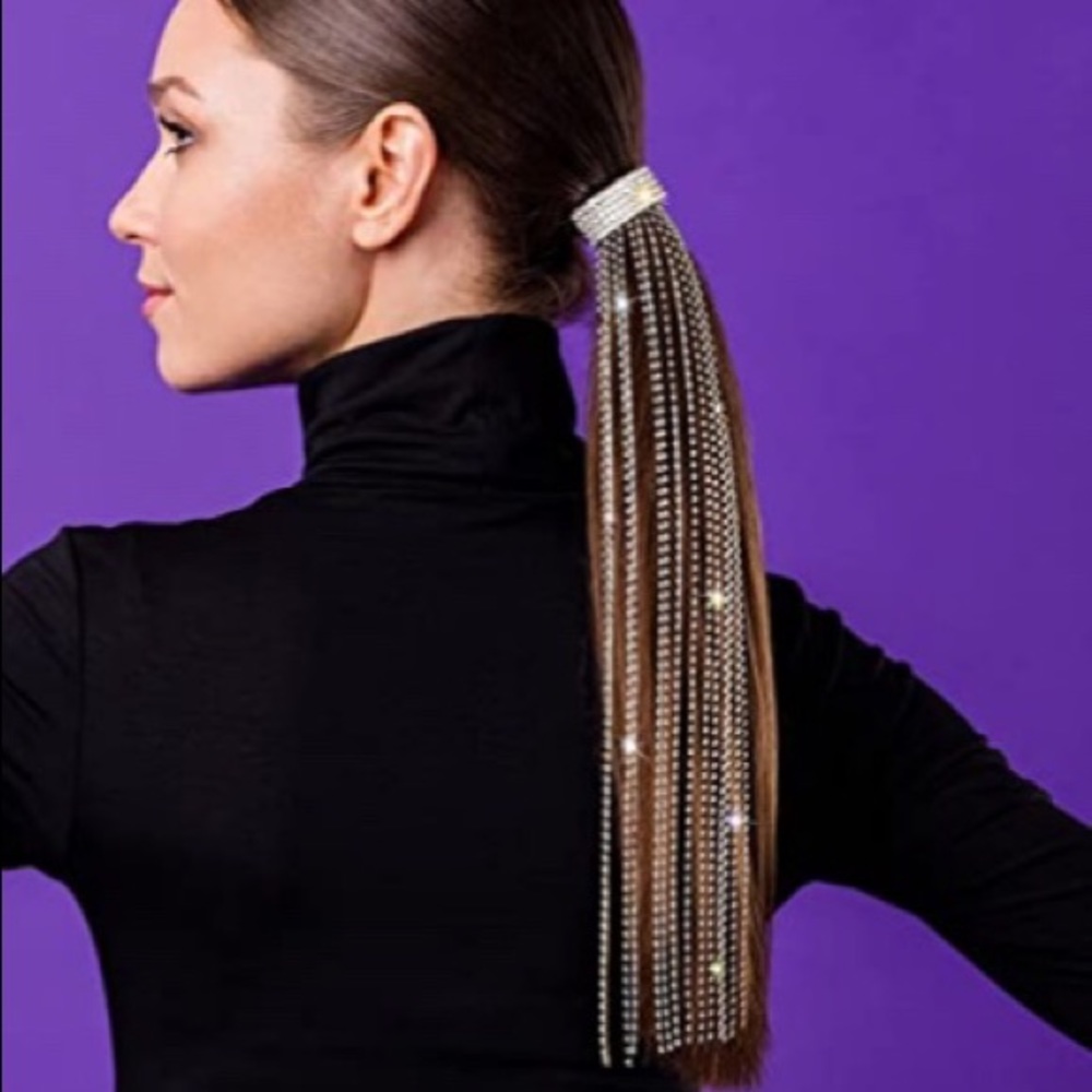 Diamond ponytail dangle hair clip